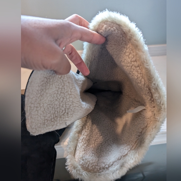 Michael Kors Lace Up Shearling Wedge Black Suede Mid Calf Winter Boots Women's 7 - Picture 10 of 11